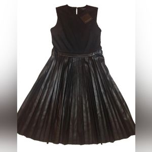 NWT $99 Size Small Marc New York Black Fit And Flare Midi Dress Faux Leather